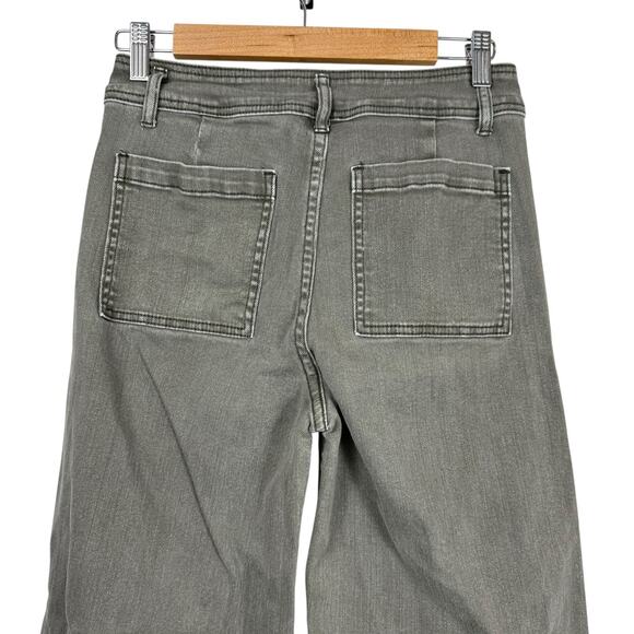 Miou Muse Jeans Womens Large Green Olive Wide Leg Raw Hem High Rise - Picture 5 of 9